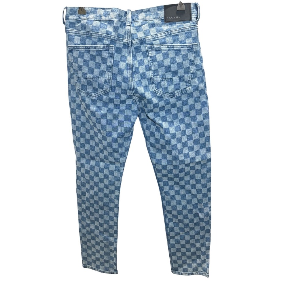 PacSun Blue Checkerboard Slim Taper Denim Jeans Men's 30x32 Comfort Stretch - Picture 4 of 8